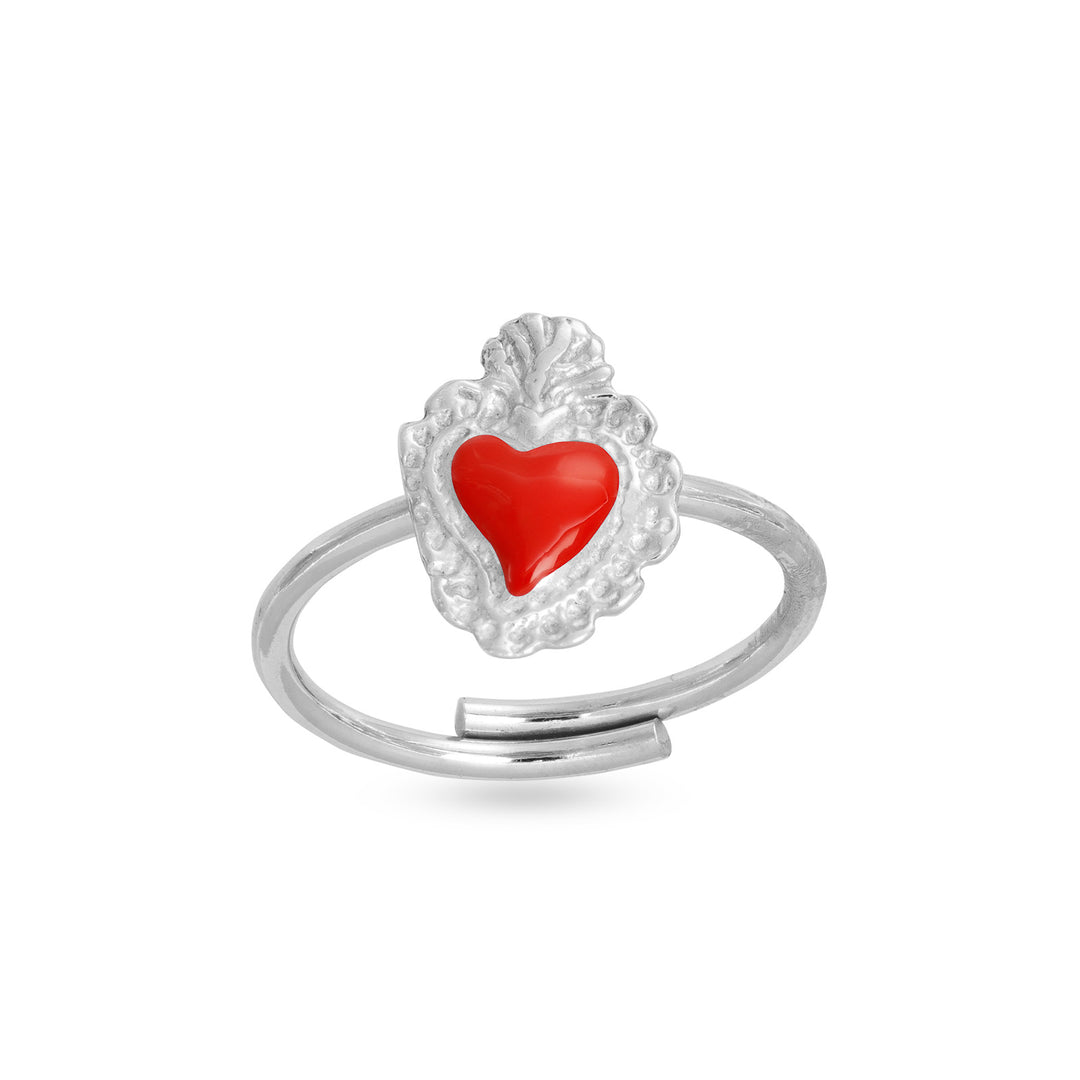 Anello cuore votivo smaltato in argento 925‰ rodiato