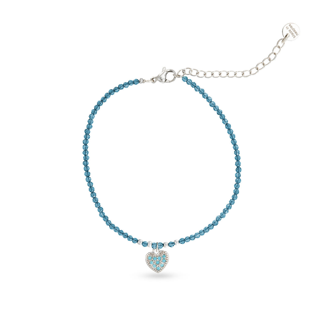 Bracciale con cristalli azzurro e cuoricino zirconato in acciaio