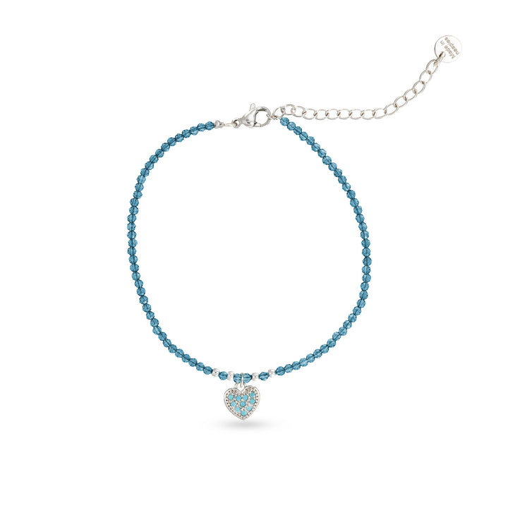 Bracciale con cristalli azzurro e cuoricino zirconato in acciaio