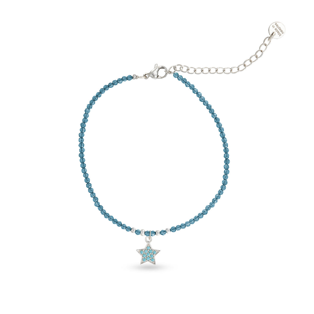 Bracciale con cristalli azzurro e stellina zirconata in acciaio