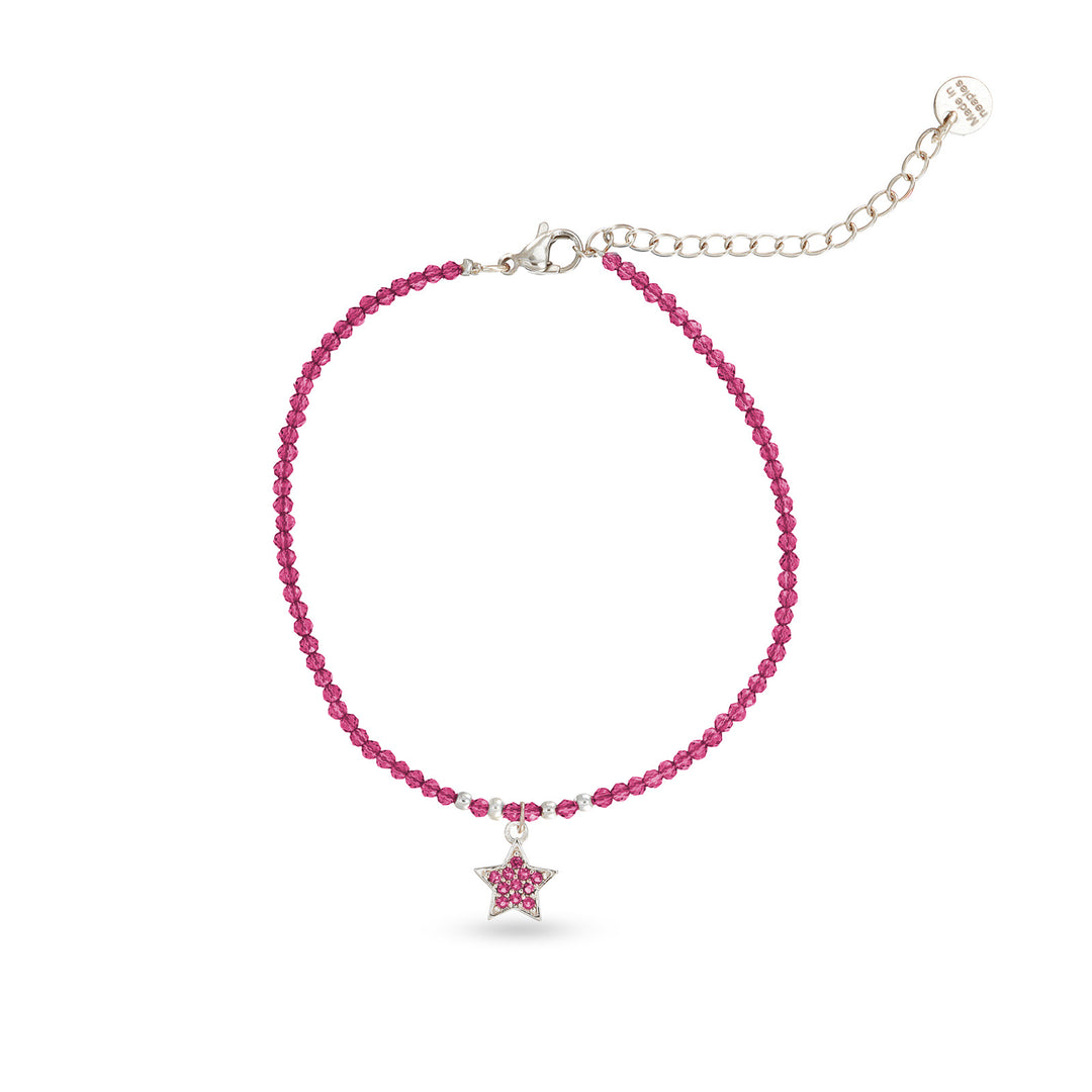 Bracciale con cristalli fragola e stellina zirconata in acciaio