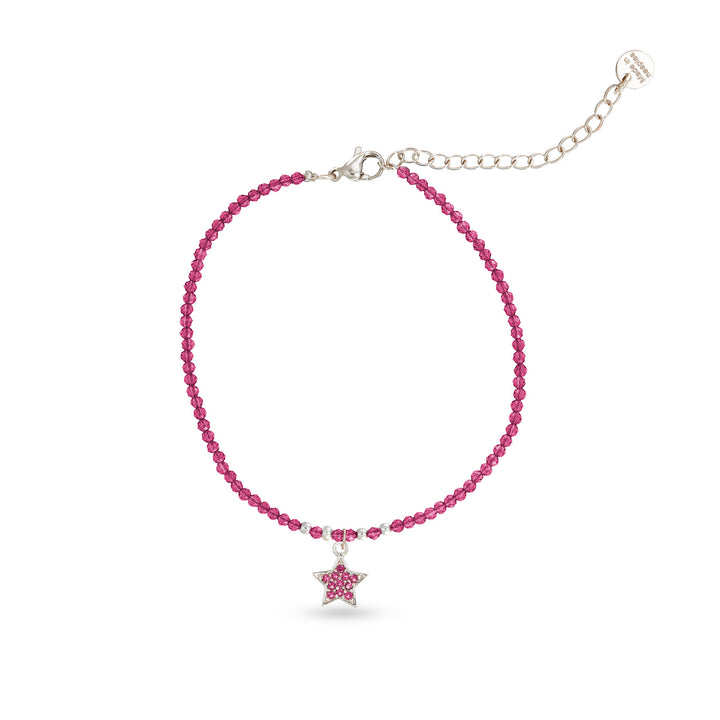 Bracciale con cristalli fragola e stellina zirconata in acciaio
