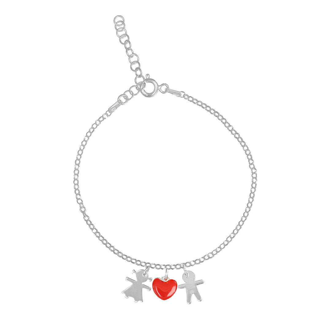 Bracciale con bimbi e cuore rosso in argento 925‰ rodiato