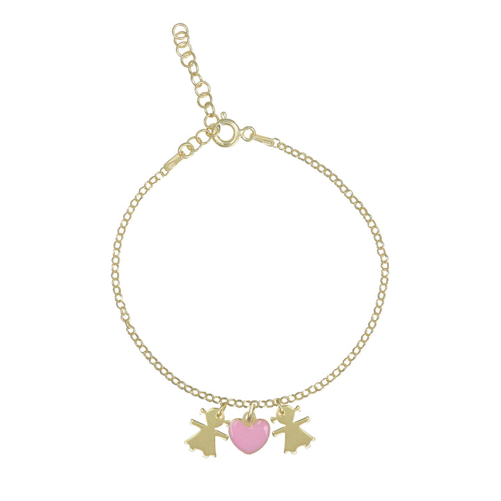 Bracciale con bimbe e cuore rosa in argento 925‰ dorato