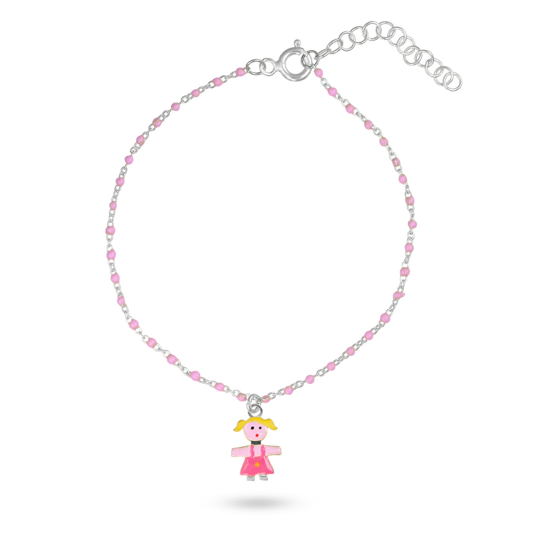 Bracciale catena smaltata con bimba in argento 925‰ rodiato