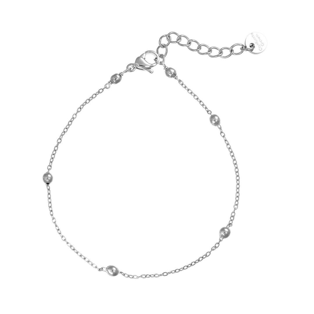 Bracciale con pallini in acciaio rodiato personalizzabile fino a 5 charm