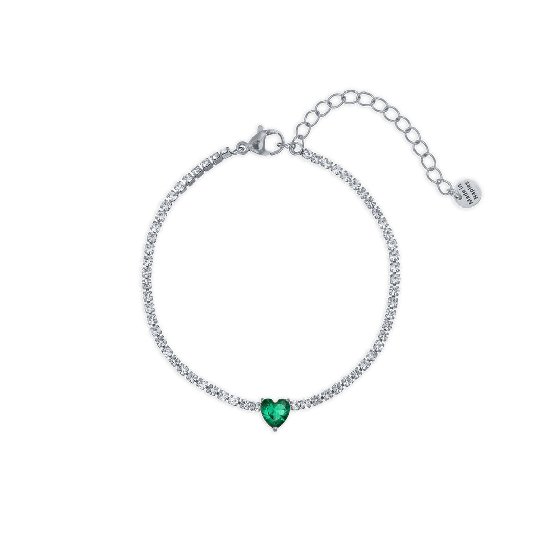Bracciale tennis cuore smeraldo con cristalli in acciaio