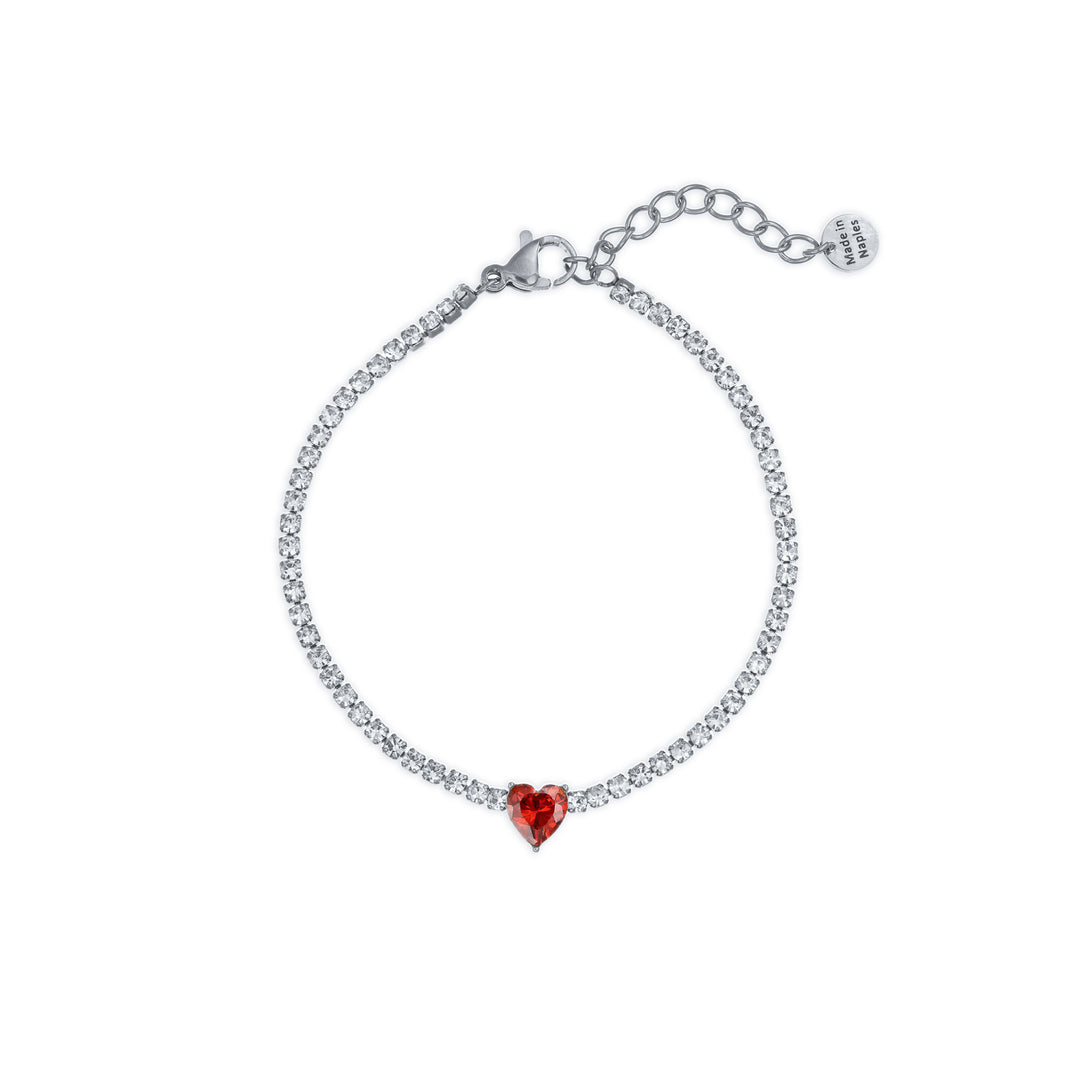 Bracciale tennis cuore rubino con cristalli in acciaio