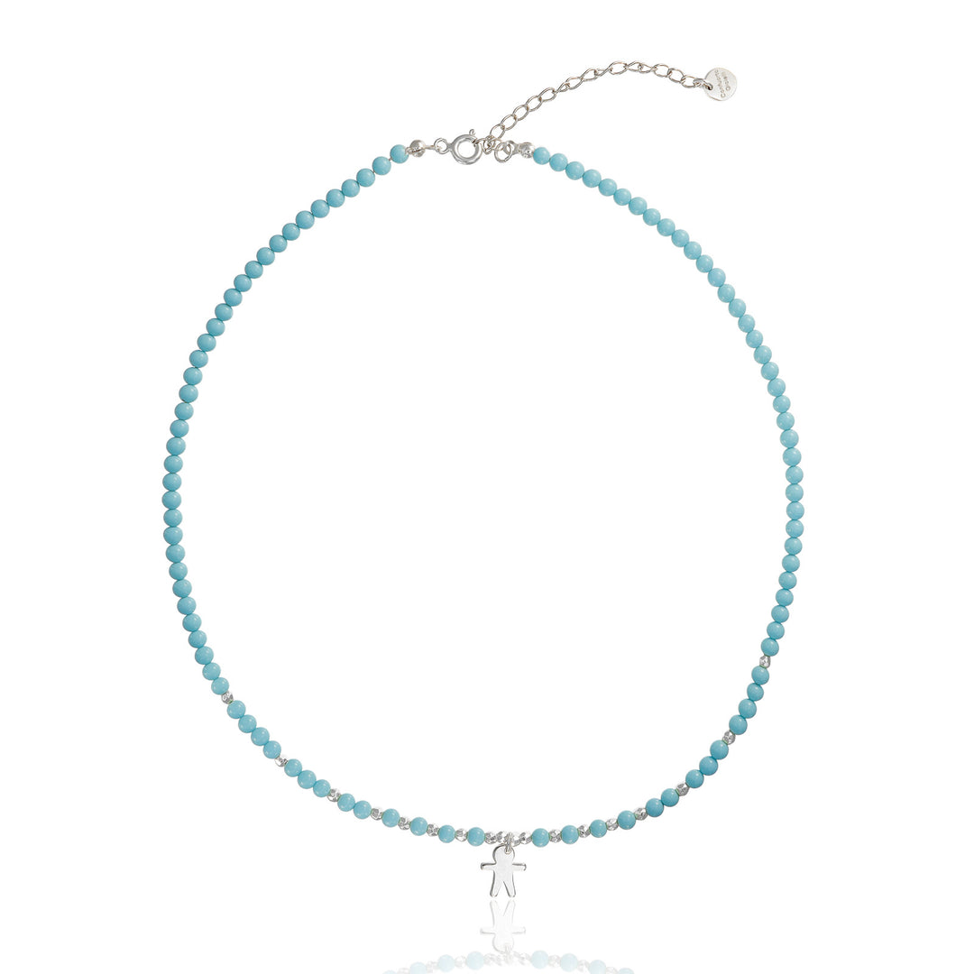 Collana in pasta di turchese con bimbo in argento 925‰ rodiato