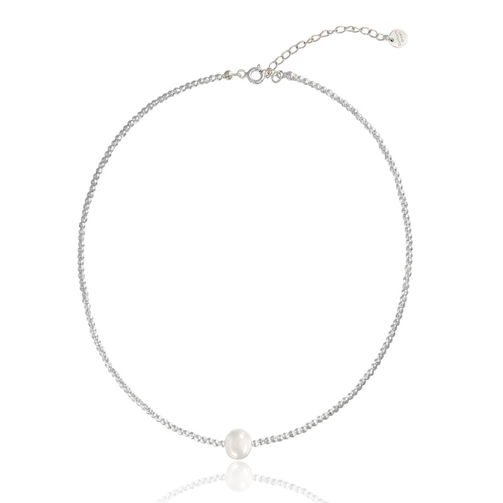 Girocollo in ematite argento con perla di fiume in argento 925‰