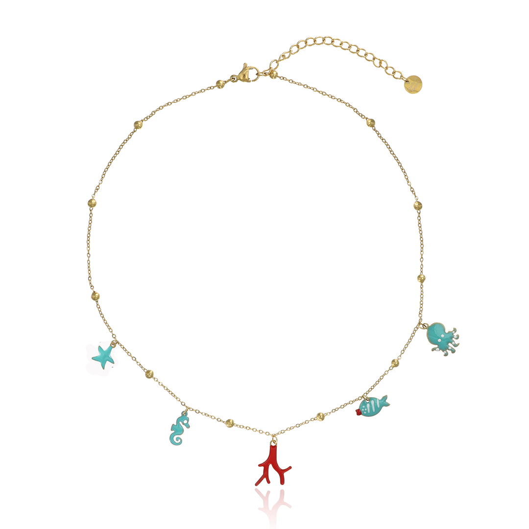 Collana mare turchese in acciaio dorato