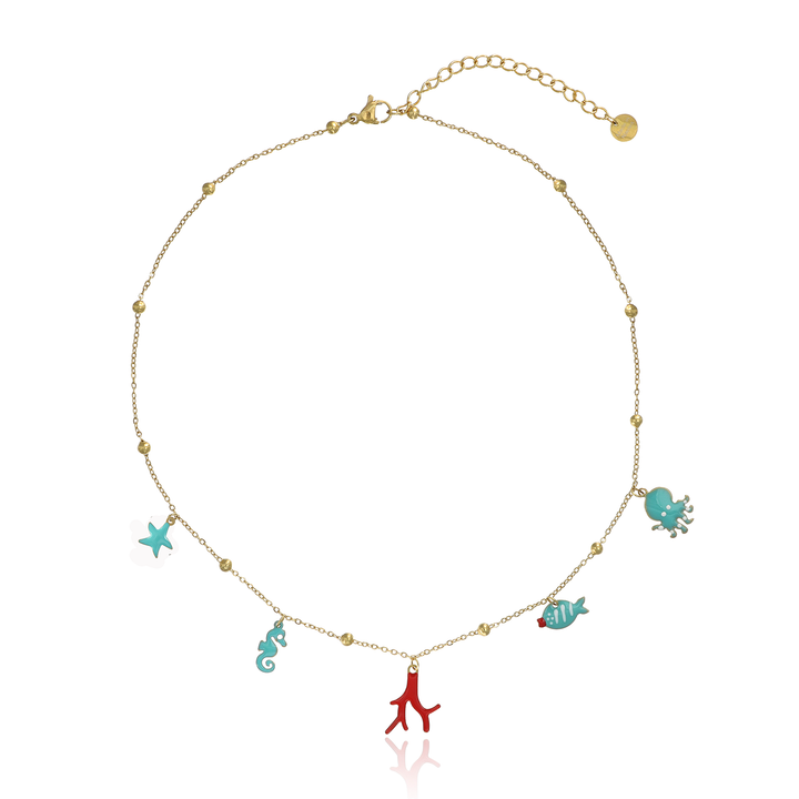 Collana mare turchese in acciaio dorato