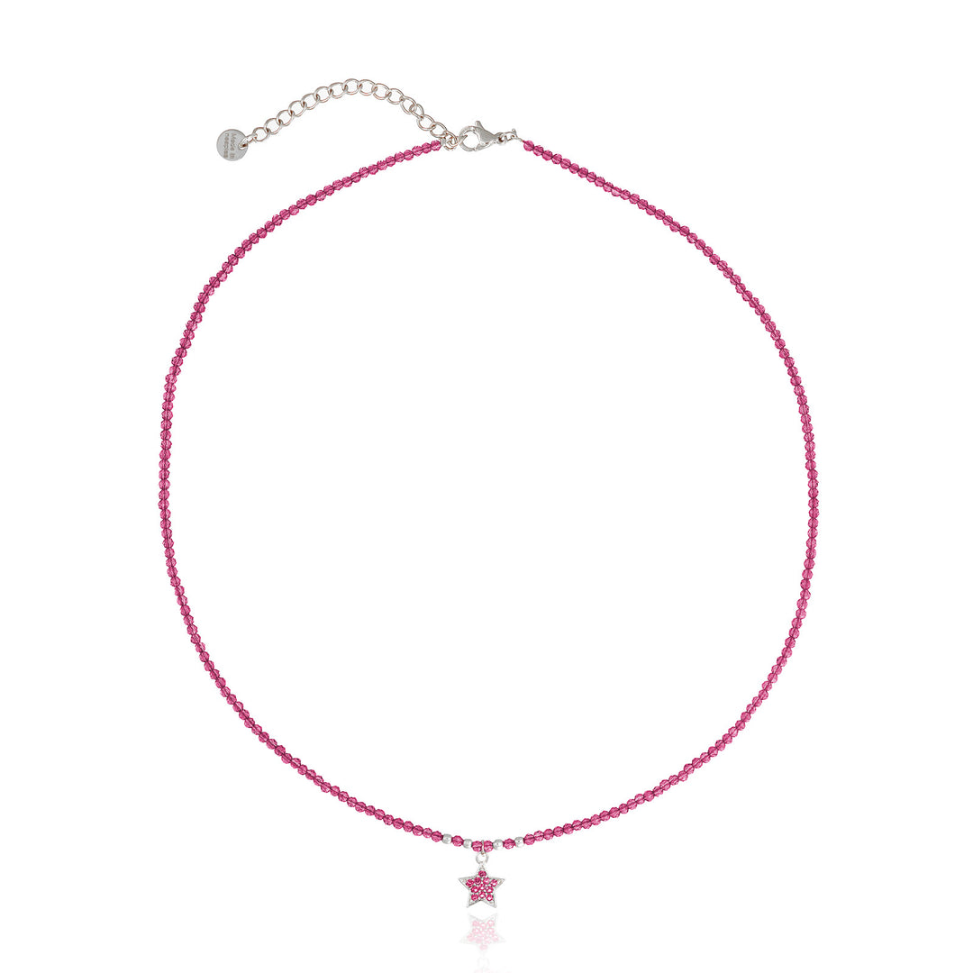 Collana con cristalli fragola e stellina zirconata in acciaio