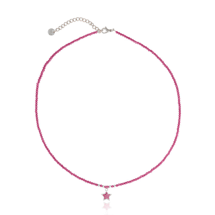 Collana con cristalli fragola e stellina zirconata in acciaio
