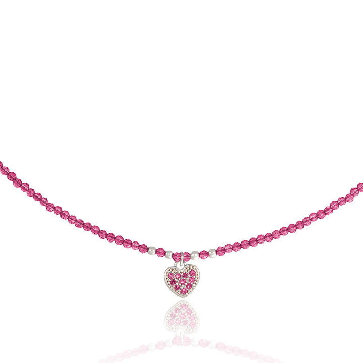 Collana con cristalli fragola e cuoricino zirconato in acciaio
