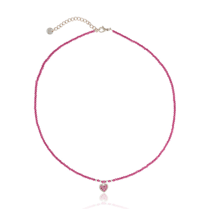 Collana con cristalli fragola e cuoricino zirconato in acciaio