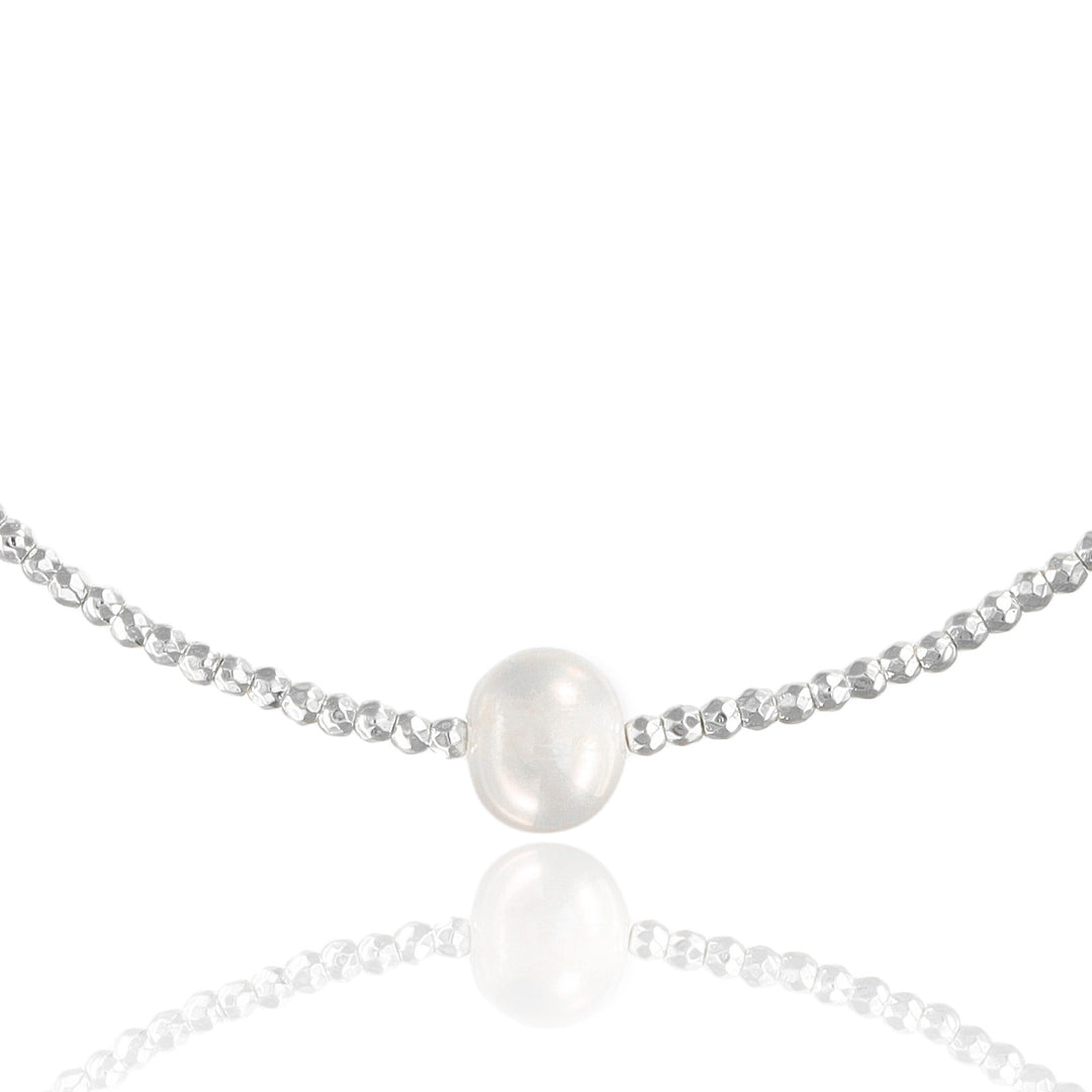 Girocollo in ematite argento con perla di fiume in argento 925‰