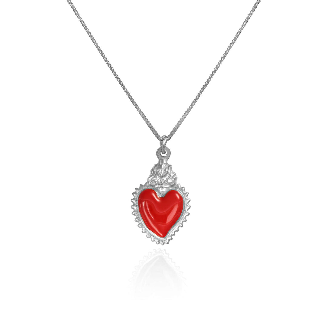 Collana con cuore votivo in argento 925‰ rodiato