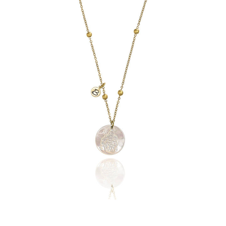Collana con medaglina sacra Madonna del Rosario in madreperla su acciaio dorato