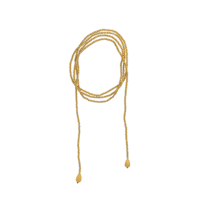 Collana a sciarpina con cristalli senape e gocce terminali in agata