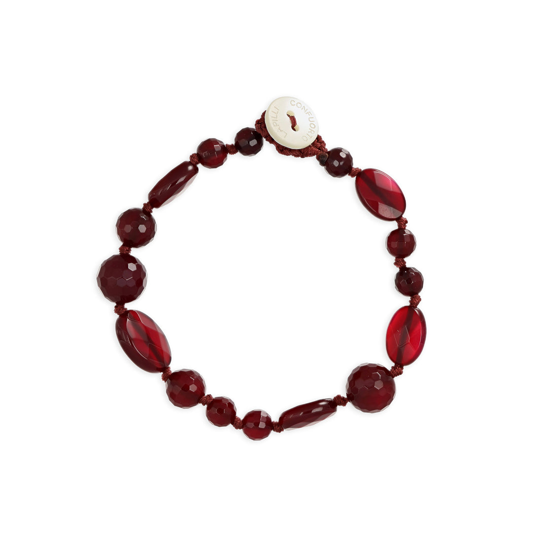 Bracciale nodini in agata vinaccia con bottoncino in madreperla