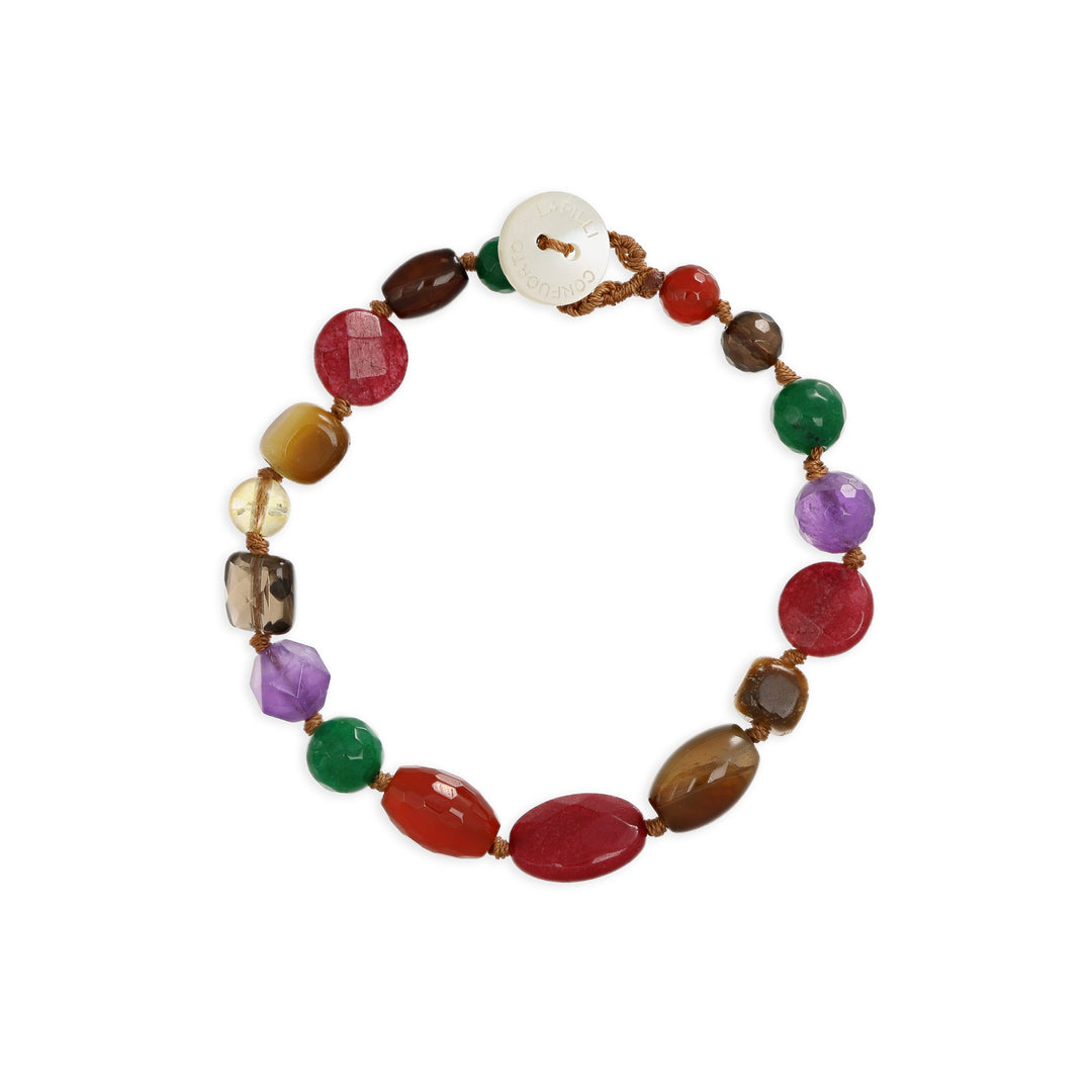 Bracciale nodini mulicolor con bottoncino in madreperla