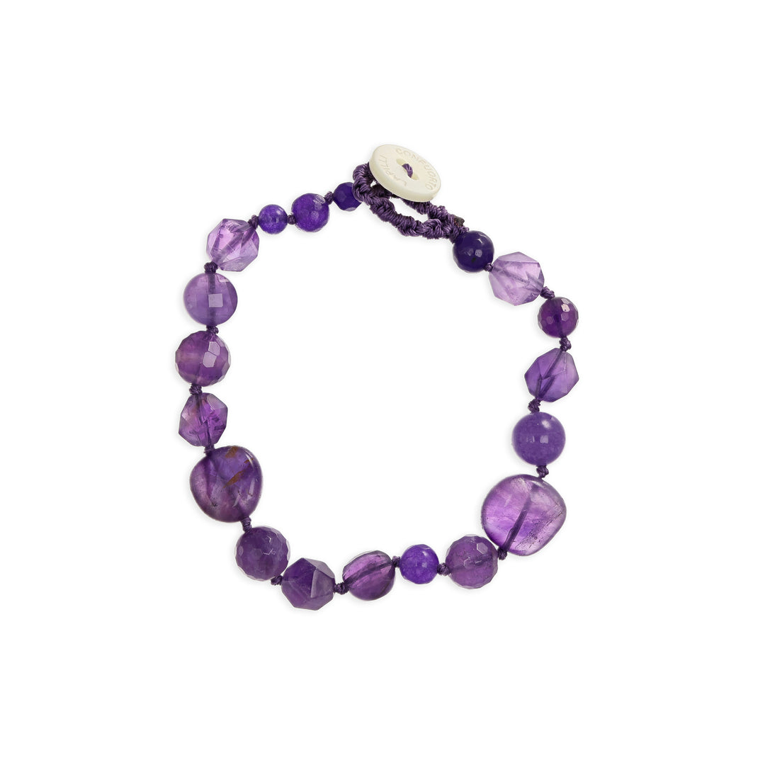 Bracciale nodini in ametista con bottoncino in madreperla