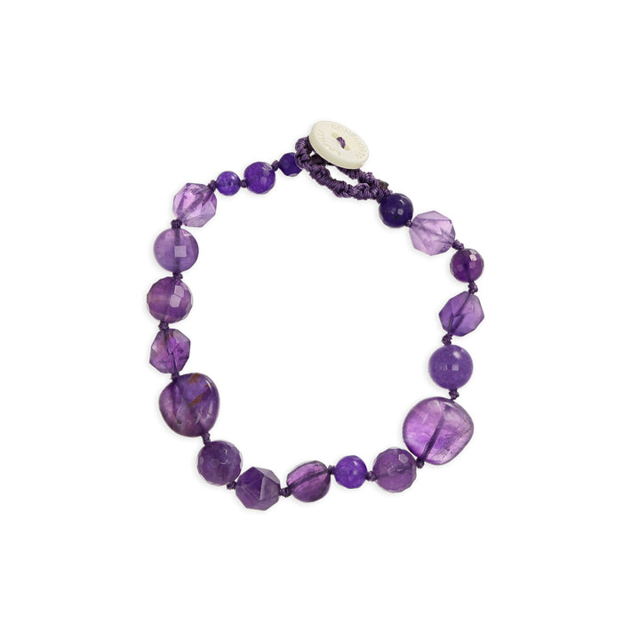 Bracciale nodini in ametista con bottoncino in madreperla