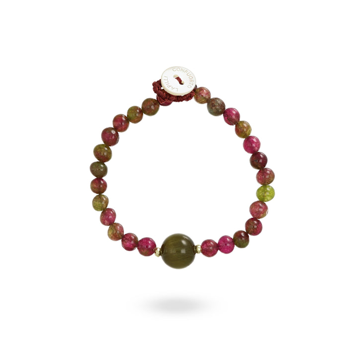 Bracciale in tormalina con centrale occhio di gatto verde