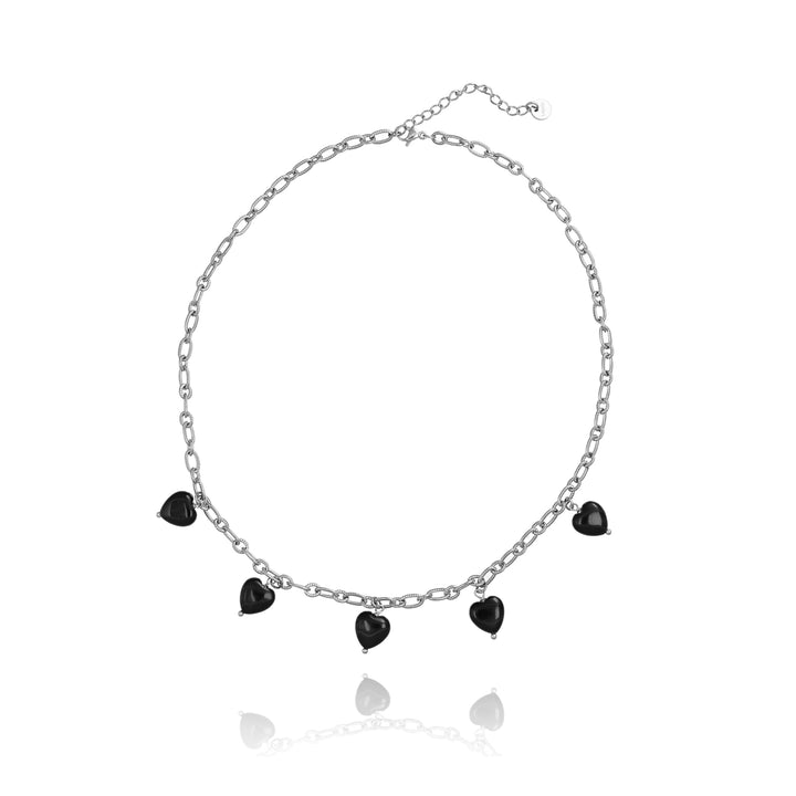 Collana con cuori in onice nero su acciaio