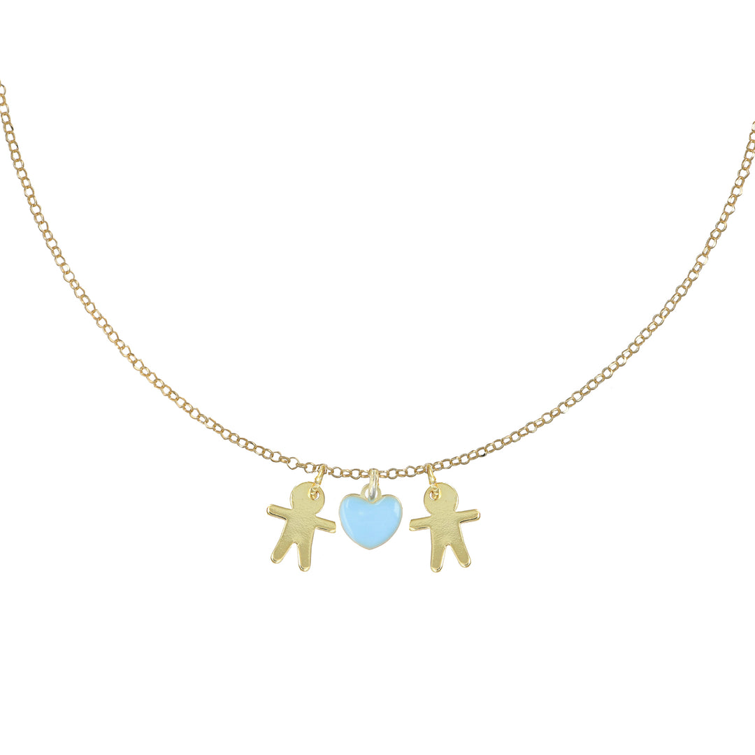 Collana con bimbi e cuore azzurro in argento 925‰ dorato