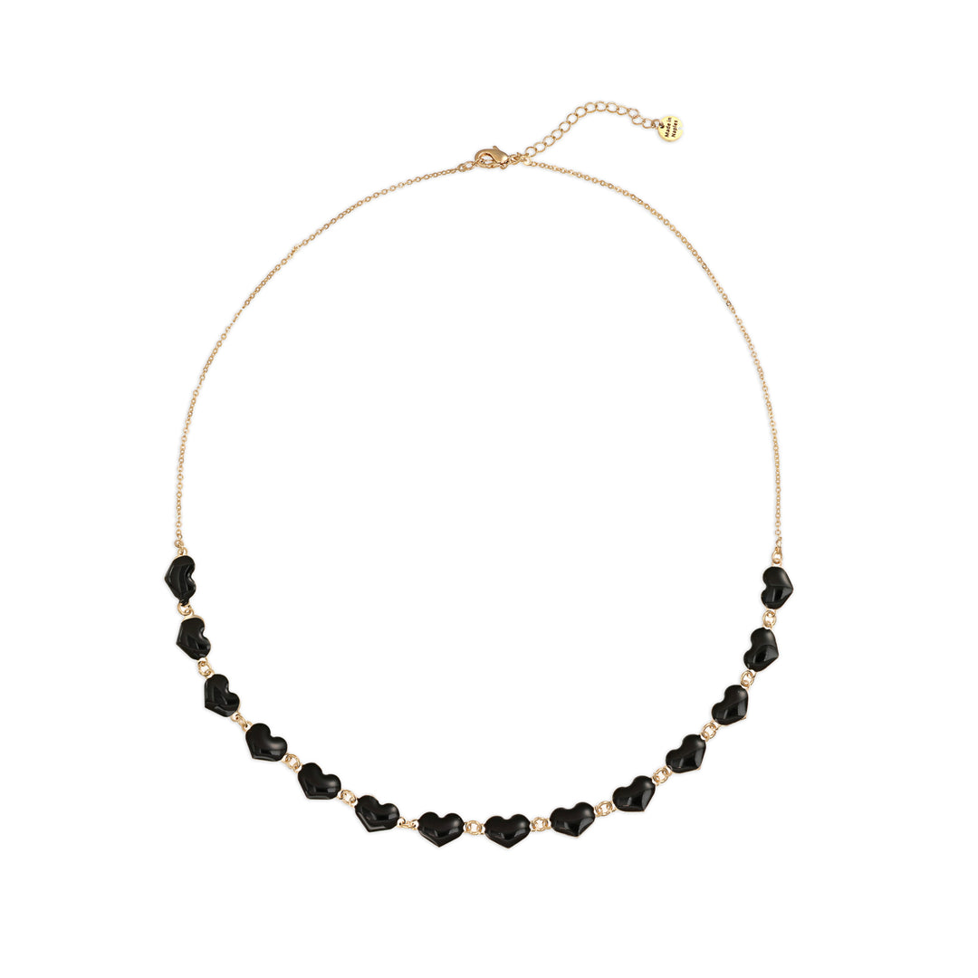 Collana cuori neri in ottone dorato