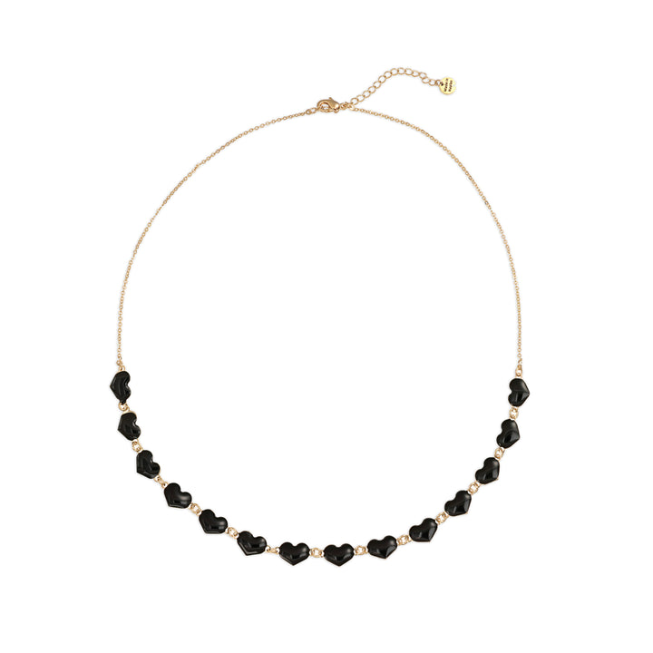 Collana cuori neri in ottone dorato