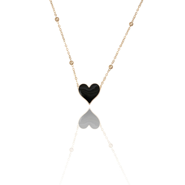 Collana cuore nero e catena a pallini in ottone dorato