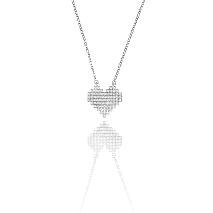Collana cuore pixel con cristalli in acciaio