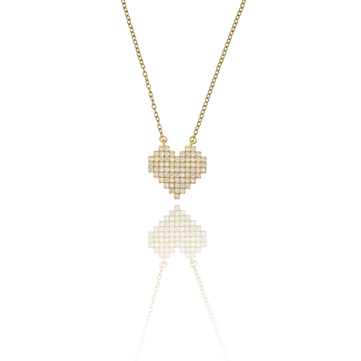Collana cuore pixel con cristalli in acciaio dorato