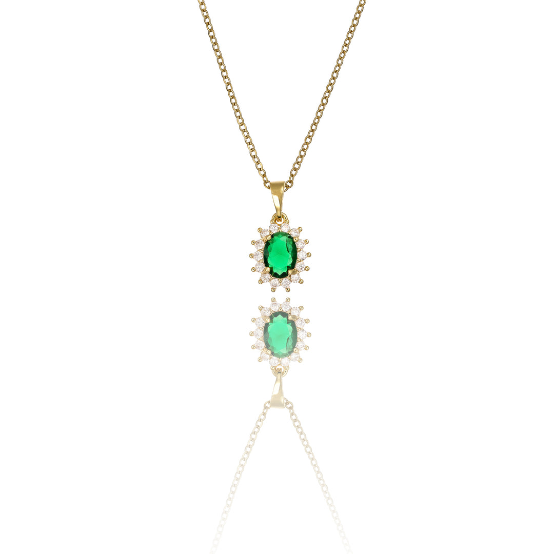 Collana rosetta centrale smeraldo con cristalli in acciaio dorato