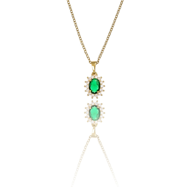 Collana rosetta centrale smeraldo con cristalli in acciaio dorato