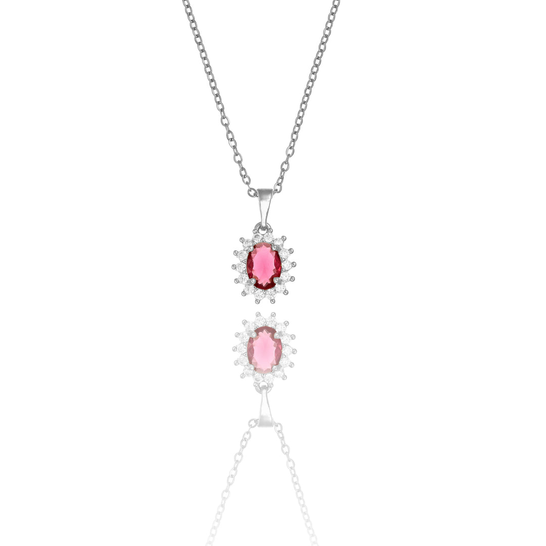 Collana rosetta centrale rubino con cristalli in acciaio