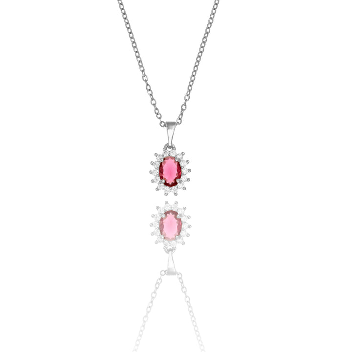 Collana rosetta centrale rubino con cristalli in acciaio