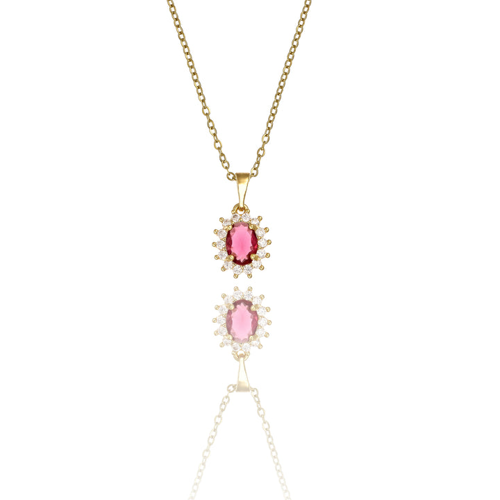 Collana rosetta centrale rubino con cristalli in acciaio dorato
