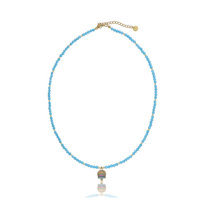 Collana con campanella multicolor su magnesite in ottone dorato
