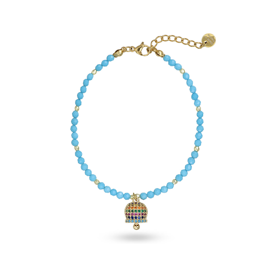 Bracciale con campanella multicolor su magnesite in ottone placcato