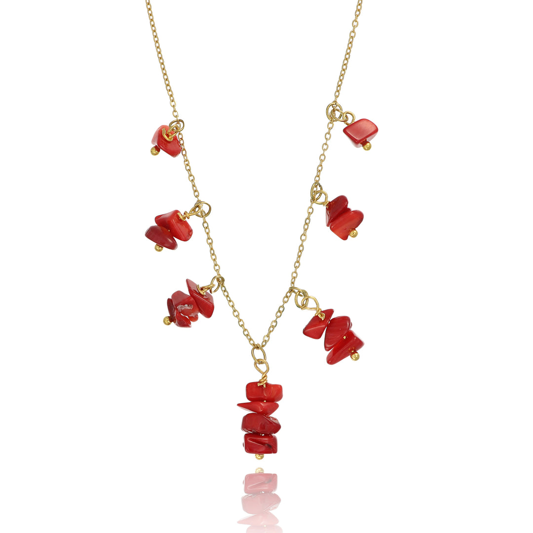 Collana con chips di corallo bambù in acciaio dorato