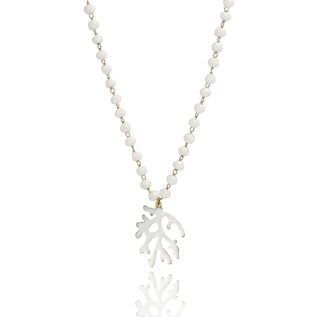 Collana corallo bianco in acciaio dorato