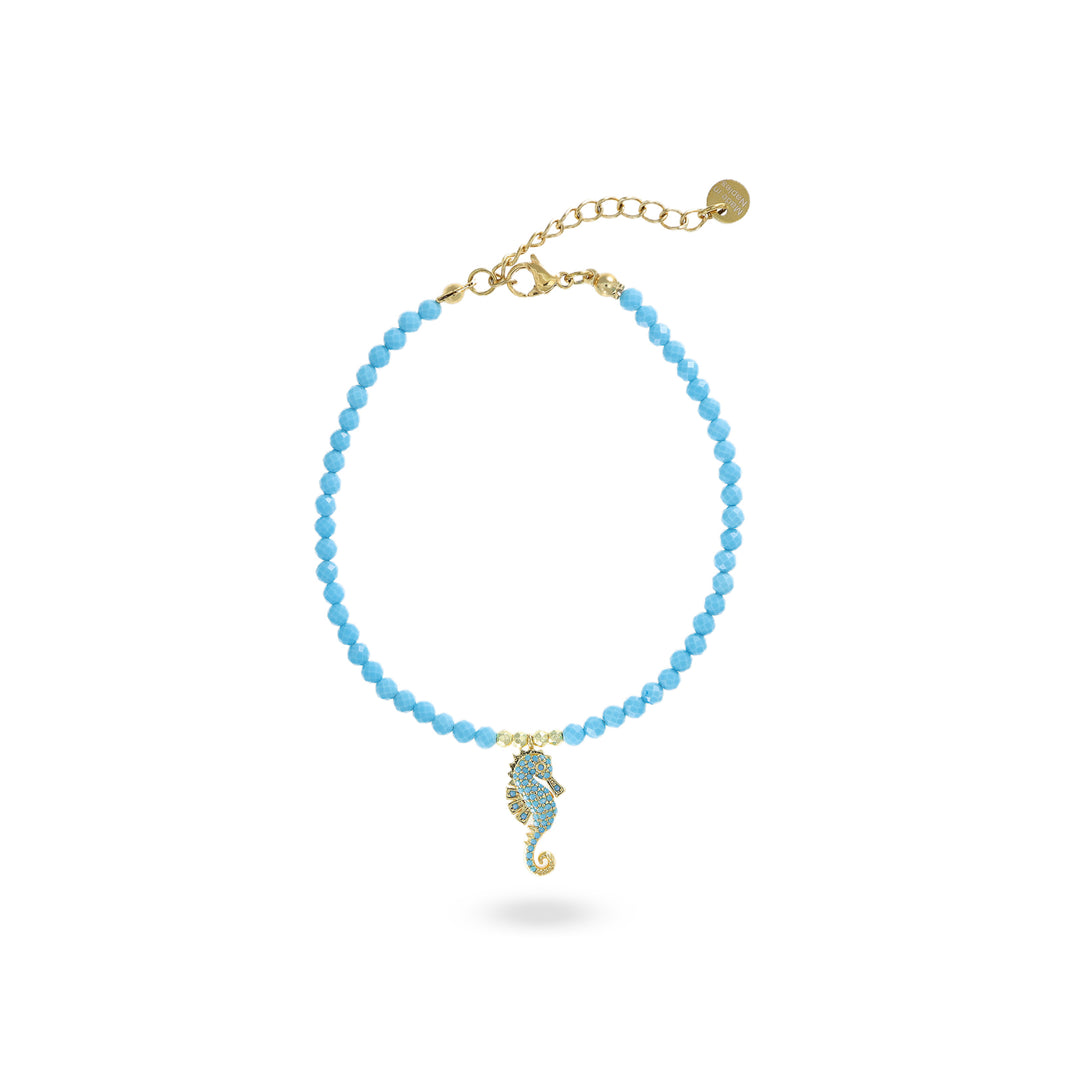 Bracciale cavalluccio marino zirconato in magnesite su acciaio dorato
