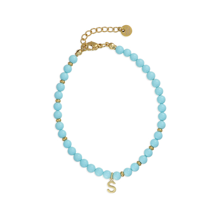Bracciale in pasta di turchese con iniziale in argento 925‰ dorato