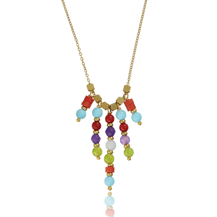 Collana pietre dure multicolor in acciaio dorato