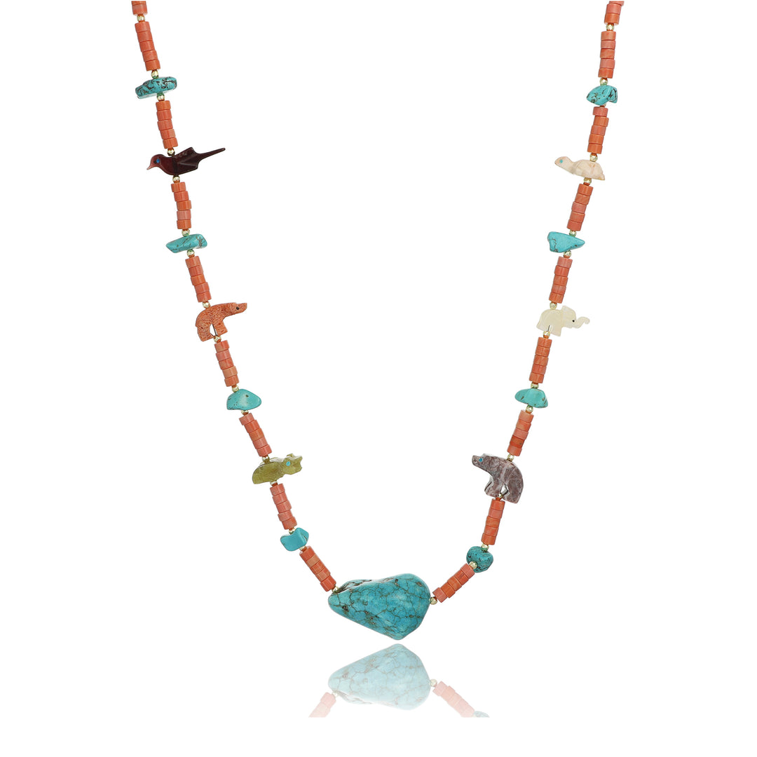 Collana in bambù arancio con sasso centrale di magnesite in acciaio dorato