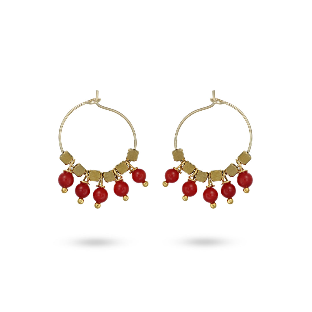 Cerchi con charms di corallo bambù in acciaio dorato